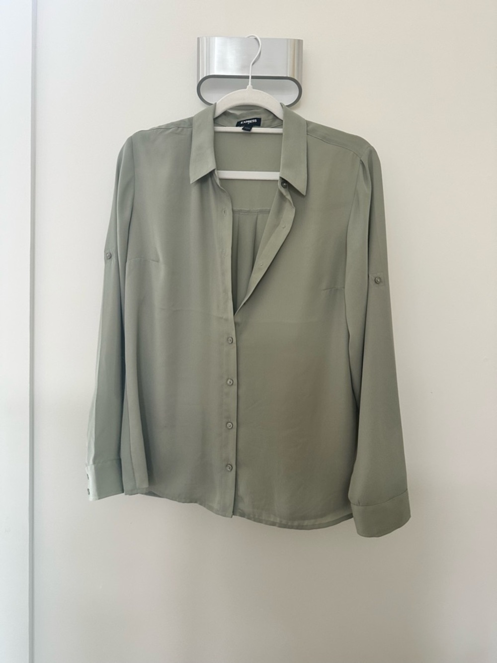 Express Light Olive Button Down Blouse | Workwear | Size M | Minimalist